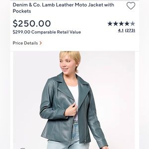 NWOT! - DENIM & CO. 100% Genuine Lamb Leather Moto Jacket with Pockets